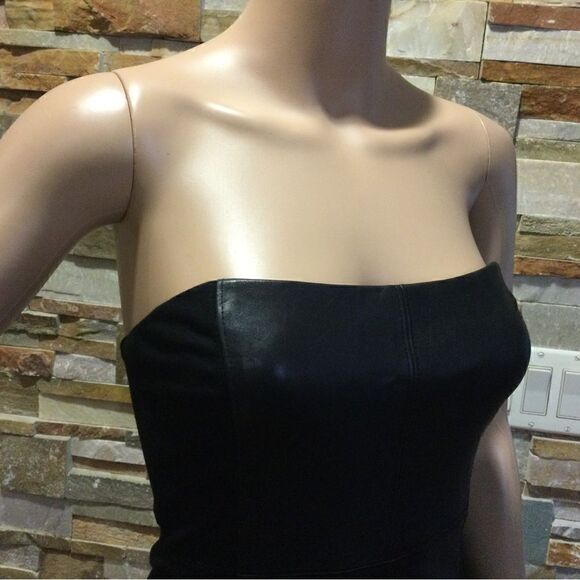 THEORY Shosana Leather Panel Strapless Mini Dress - Picture 5 of 9